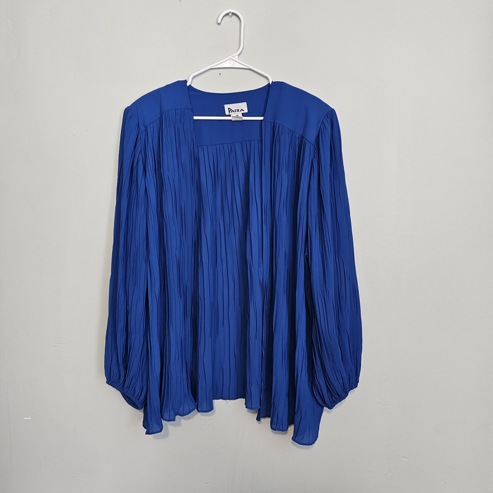 Vintage Blue Pleated Open-Front Sweater/Blazer
